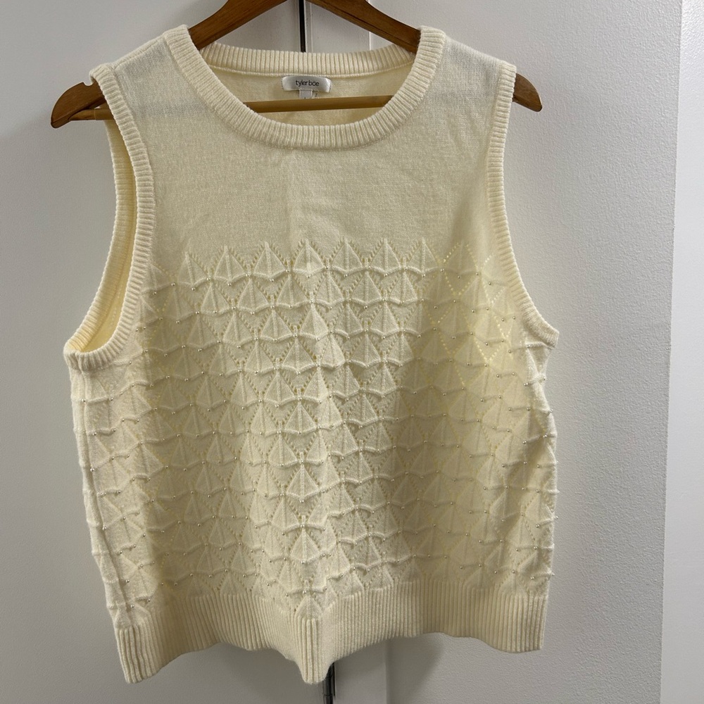 Cream Beaded Knit Sweater Vest